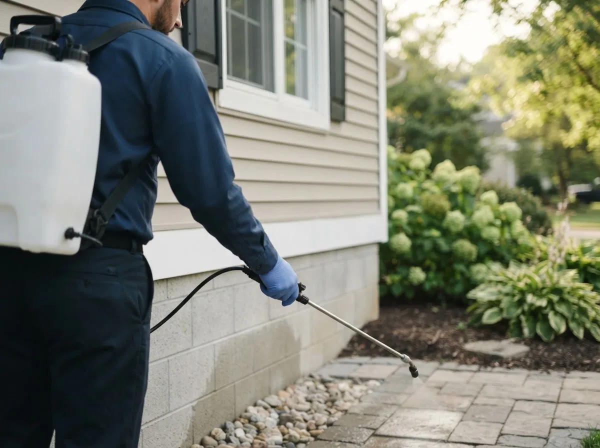 Pest control technician inspecting a home in Caldwell, KS